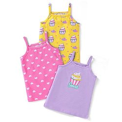 Babyhug 100% Cotton Knit Singlet Sleeves Hearts & Ice Cream Printed Slips Pack of 3 - Purple Yellow & Pink
