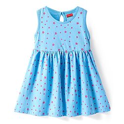 Babyhug Single Jersey Knit Sleeveless Frock With Star Print - Light Blue