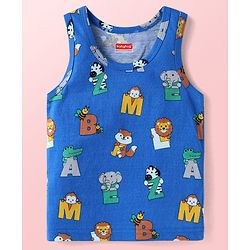 Babyhug Single Jersey Knit Sleeveless Sando Vests with Animal Print & Stripes Pack of 3 - Blue Red & White