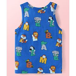 Babyhug Single Jersey Knit Sleeveless Sando Vests with Animal Print & Stripes Pack of 3 - Blue Red & White