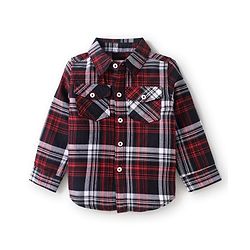 Babyhug Cotton Woven Full Sleeves Checks Shirt & Denim Jeans Set - Red & Blue