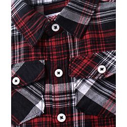 Babyhug Cotton Woven Full Sleeves Checks Shirt & Denim Jeans Set - Red & Blue