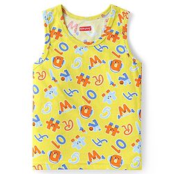 Babyhug 100% Cotton Knit Sleeveless Sando Vests With Stripes & Alphabet Print Pack of 3 - Blue & Yellow