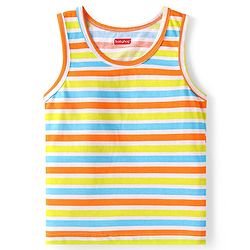 Babyhug 100% Cotton Knit Sleeveless Sando Vests With Stripes & Alphabet Print Pack of 3 - Blue & Yellow