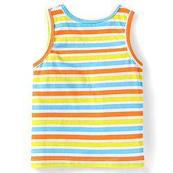 Babyhug 100% Cotton Knit Sleeveless Sando Vests With Stripes & Alphabet Print Pack of 3 - Blue & Yellow