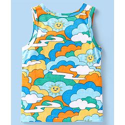 Babyhug 100 % Cotton Knit Sleeveless Sando with Sky Print & Stripes Pack of 2 - Multicolor