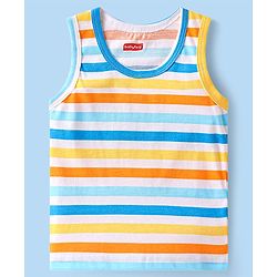 Babyhug 100 % Cotton Knit Sleeveless Sando with Sky Print & Stripes Pack of 2 - Multicolor