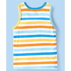 Babyhug 100 % Cotton Knit Sleeveless Sando with Sky Print & Stripes Pack of 2 - Multicolor