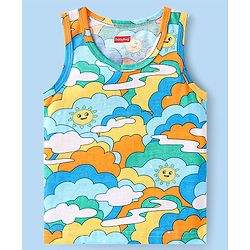 Babyhug 100 % Cotton Knit Sleeveless Sando with Sky Print & Stripes Pack of 2 - Multicolor