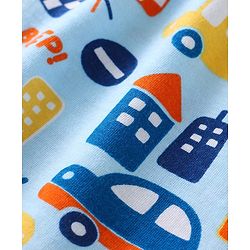 Babyhug 100% Cotton Knit Sleeveless Sando Vests With Stripes & Vehicle Print Pack of 2 - Blue