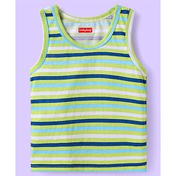 Babyhug 100% Cotton Knit Sleeveless Sando with Stripes & Space Print Pack of 2 -  Light Blue & Green