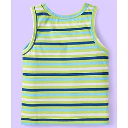 Babyhug 100% Cotton Knit Sleeveless Sando with Stripes & Space Print Pack of 2 -  Light Blue & Green
