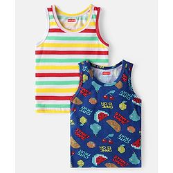 Babyhug Single Jersey Knit Sleeveless Sando with Stripes & Text Print Pack of 2 - Navy Blue
