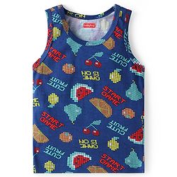 Babyhug Single Jersey Knit Sleeveless Sando with Stripes & Text Print Pack of 2 - Navy Blue