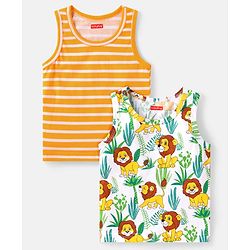 Babyhug 100% Cotton Knit Sleeveless Sandos with Stripes & Jungle Theme Print Pack of 2 - White