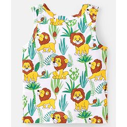 Babyhug 100% Cotton Knit Sleeveless Sandos with Stripes & Jungle Theme Print Pack of 2 - White