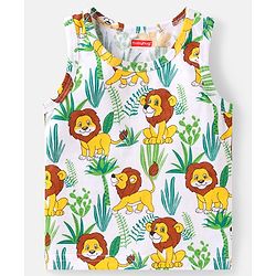 Babyhug 100% Cotton Knit Sleeveless Sandos with Stripes & Jungle Theme Print Pack of 2 - White