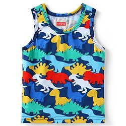 Babyhug 100% Cotton Knit Sleeveless Sandos with Stripes & Dino Print Pack of 2 - Navy Blue