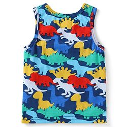 Babyhug 100% Cotton Knit Sleeveless Sandos with Stripes & Dino Print Pack of 2 - Navy Blue