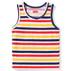 Babyhug 100% Cotton Knit Sleeveless Sandos with Stripes & Dino Print Pack of 2 - Navy Blue