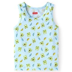 Babyhug 100% Cotton Sleeveless Sandos Striped & Frog Print Pack of 3 - Light Blue Yellow