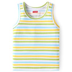 Babyhug 100% Cotton Sleeveless Sandos Striped & Frog Print Pack of 3 - Light Blue Yellow