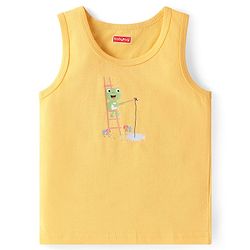 Babyhug 100% Cotton Sleeveless Sandos Striped & Frog Print Pack of 3 - Light Blue Yellow