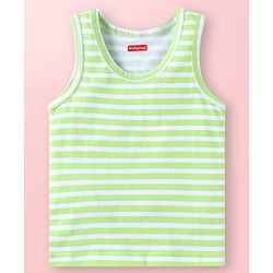 Babyhug Single Jersey Knit Sleeveless Striped & Animal Print Sando Pack of 3 - Light Green Light Blue & White