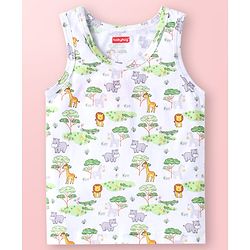 Babyhug Single Jersey Knit Sleeveless Striped & Animal Print Sando Pack of 3 - Light Green Light Blue & White