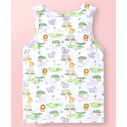 Babyhug Single Jersey Knit Sleeveless Striped & Animal Print Sando Pack of 3 - Light Green Light Blue & White