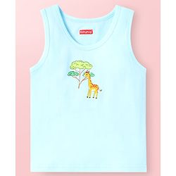 Babyhug Single Jersey Knit Sleeveless Striped & Animal Print Sando Pack of 3 - Light Green Light Blue & White