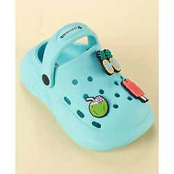 Cute Walk by Babyhug Clogs with Backstrap & Beach Theme Applique - Light Blue