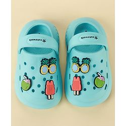 Cute Walk by Babyhug Clogs with Backstrap & Beach Theme Applique - Light Blue