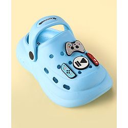 Cute Walk by Babyhug Backstrap Clogs with Video Game Applique - Blue