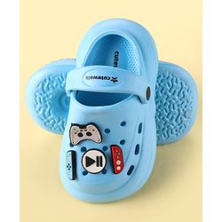 Cute Walk by Babyhug Backstrap Clogs with Video Game Applique - Blue