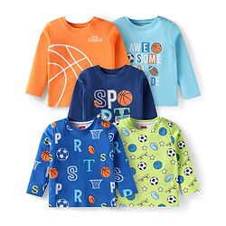 Babyhug Cotton Knit Full Sleeves T-Shirts With Sports Theme Print Pack of 5 - Multi Colour