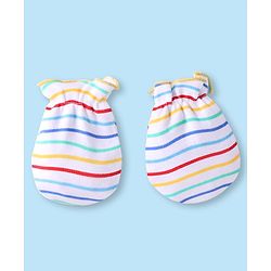Babyhug 100% Cotton Knit Striped Cap Mittens & Booties Yellow - Diameter 9 cm