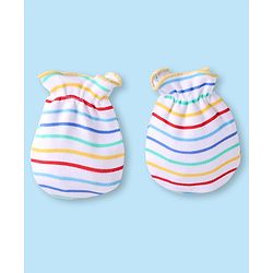 Babyhug 100% Cotton Knit Striped Cap Mittens & Booties Yellow - Diameter 9 cm