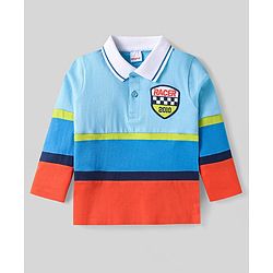 Babyhug Cotton Knit Full Sleeves Cut & Sew Polo T-Shirt with Patch Detailing - Multicolor