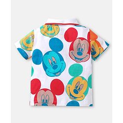 Babyhug Disney Cotton Knit Half Sleeves T-Shirt & Denim Shorts Set with Mickey Mouse Print - White Blue