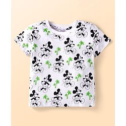 Babyhug Disney Single Jersey Knit Dungaree & Half Sleeves T-Shirt With Mickey Mouse Graphics - Navy Blue & White