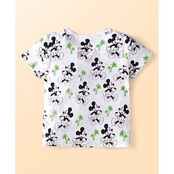 Babyhug Disney Single Jersey Knit Dungaree & Half Sleeves T-Shirt With Mickey Mouse Graphics - Navy Blue & White