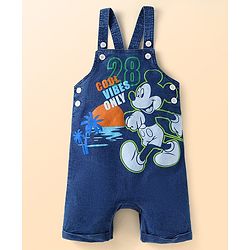 Babyhug Disney Single Jersey Knit Dungaree & Half Sleeves T-Shirt With Mickey Mouse Graphics - Navy Blue & White