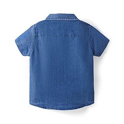 Babyhug Disney Knit Half Sleeves Denim Shirt with Mickey Mouse & Family Graphics  - Navy Blue
