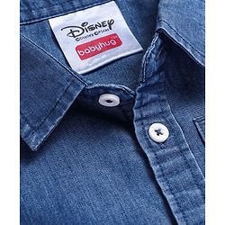 Babyhug Disney Knit Half Sleeves Denim Shirt with Mickey Mouse & Family Graphics  - Navy Blue