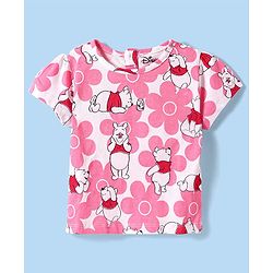 Babyhug Disney Single Jersey Knit Denim Frock & Half Sleeves Top with Winnie the Pooh Graphics - Navy Blue