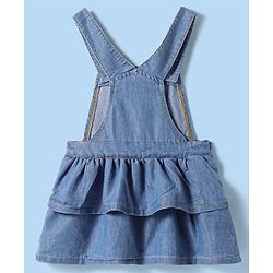 Babyhug Disney Single Jersey Knit Denim Frock & Half Sleeves Top with Winnie the Pooh Graphics - Navy Blue