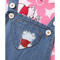 Babyhug Disney Single Jersey Knit Denim Frock & Half Sleeves Top with Winnie the Pooh Graphics - Navy Blue