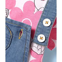 Babyhug Disney Single Jersey Knit Denim Frock & Half Sleeves Top with Winnie the Pooh Graphics - Navy Blue