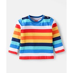 Babyhug Cotton Knit Full Sleeves T-Shirts With Stripes Text & Animal Print Pack Of 7 - Blue Yellow Orange
